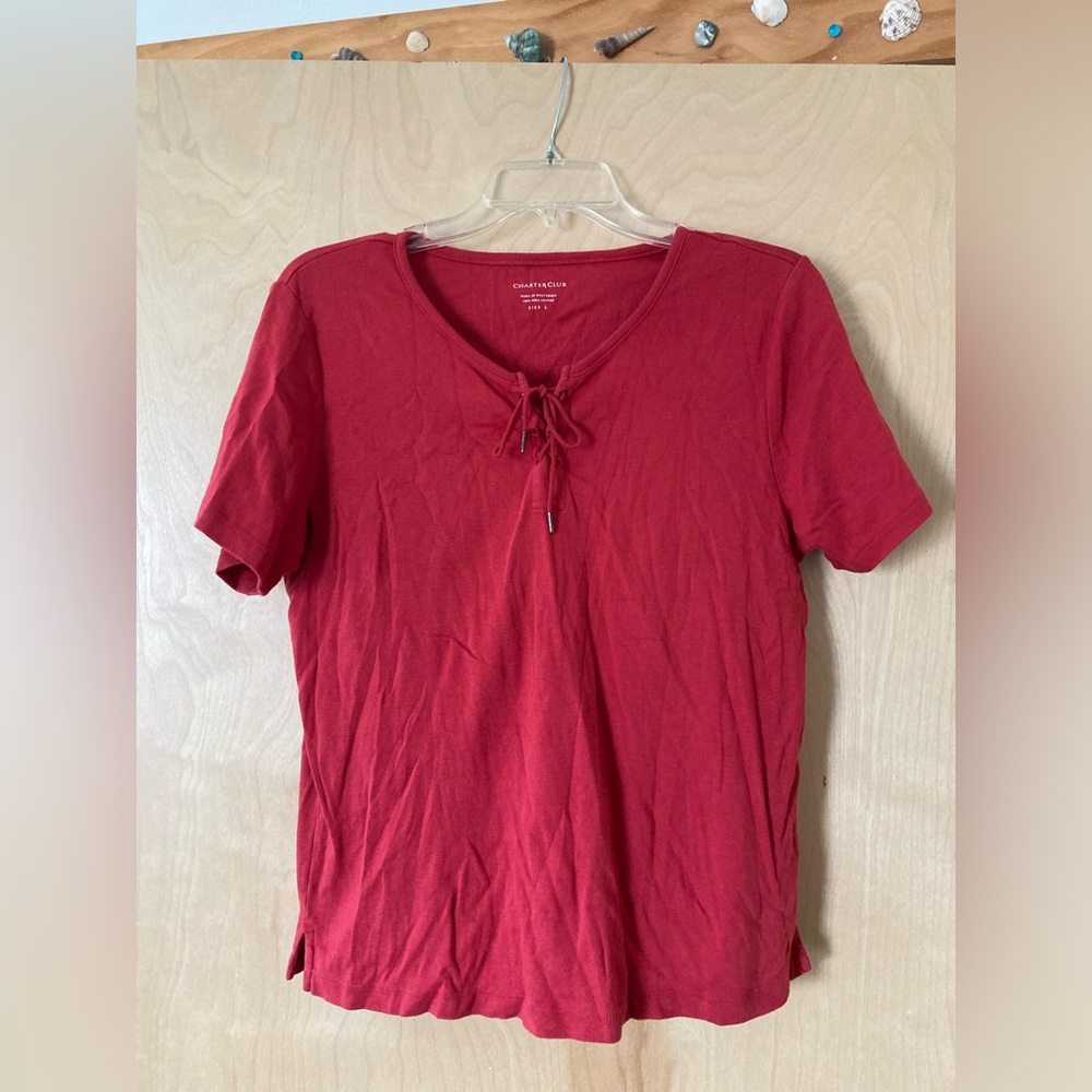 Charter Club NWOT Red Short Sleeve Drawstring Top Women’s Size Large